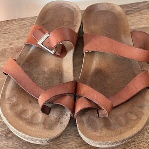 Yokono Tan Leather Toe Loop Cork Slide Sandals Spain EU 40 US 9